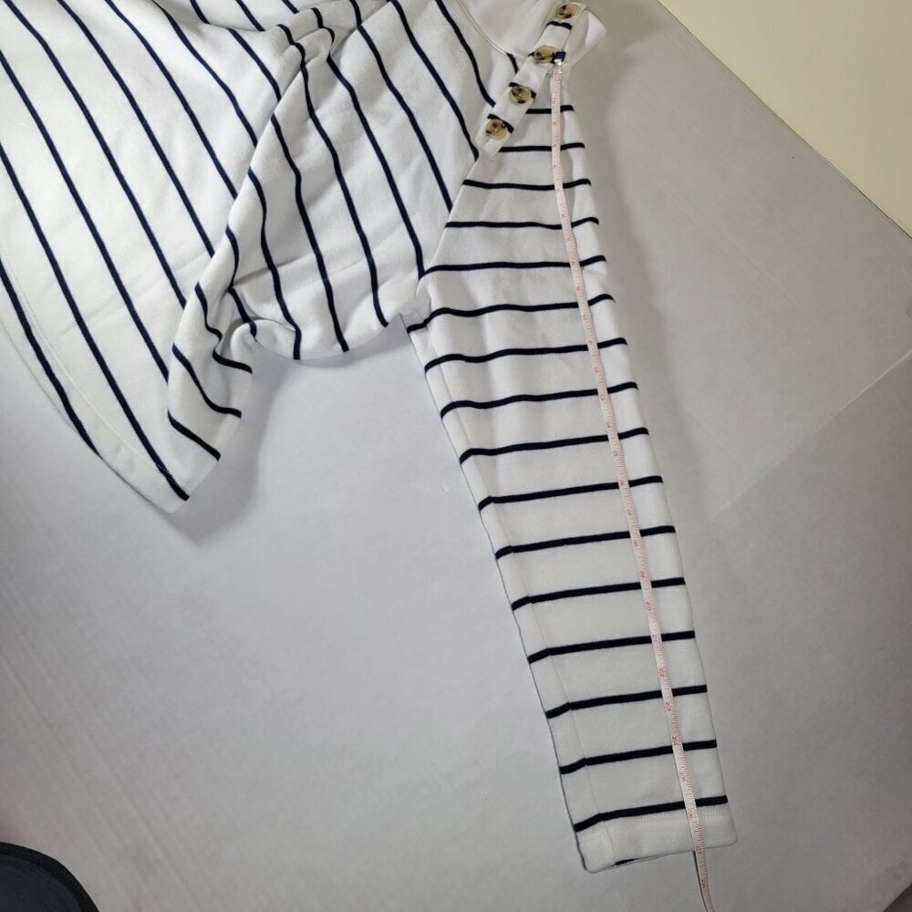 J.Crew Women White Navy Stripe Button Neck Long Sleeve Cotton Blend Tunic Size L - Picture 10 of 10